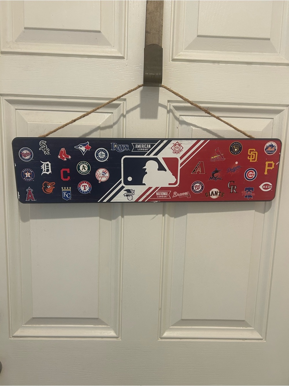 Hobby Lobby MLB Logo Team Stripe Sign - Red & Blue